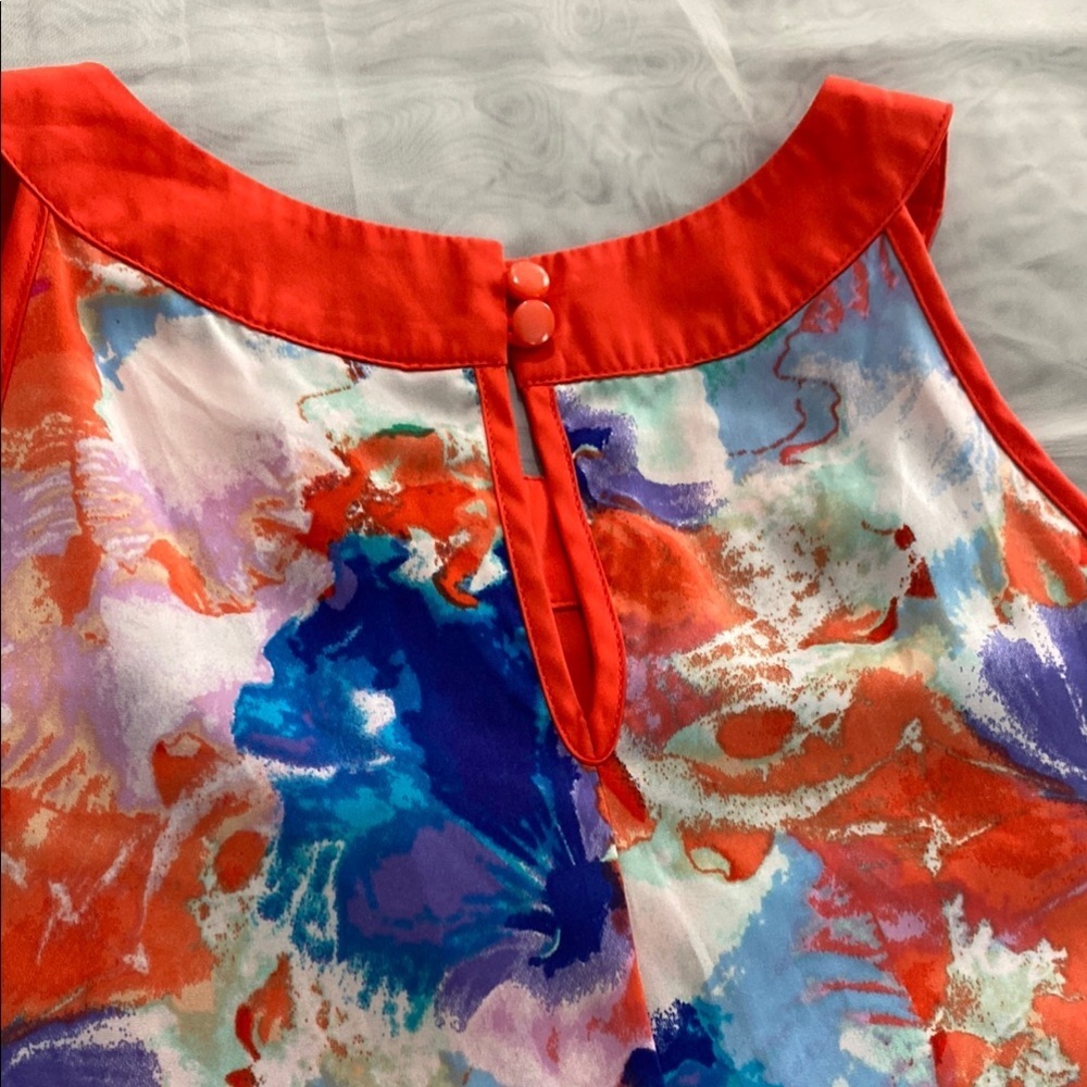 Nicole by Nicole Miller Orange Blue Graphic Asymmetrical Tank - Picture 6 of 12